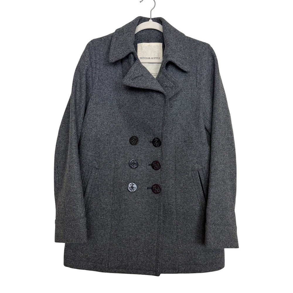 Denim & Supply Ralph Lauren Peacoat Sz L Gray Wool Double Breasted Military